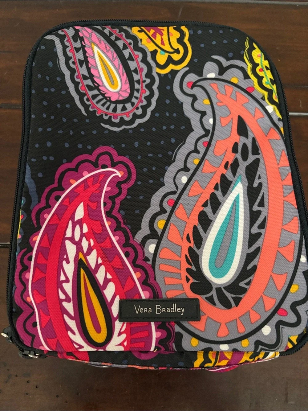 Vera Bradley Paisley Cosmetics Case - Black with Pink, Coral & Yellow Accents